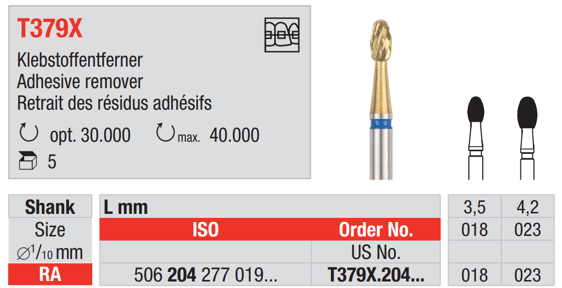 Edenta TC Bur RA T379X Adhesive Remover Pk5