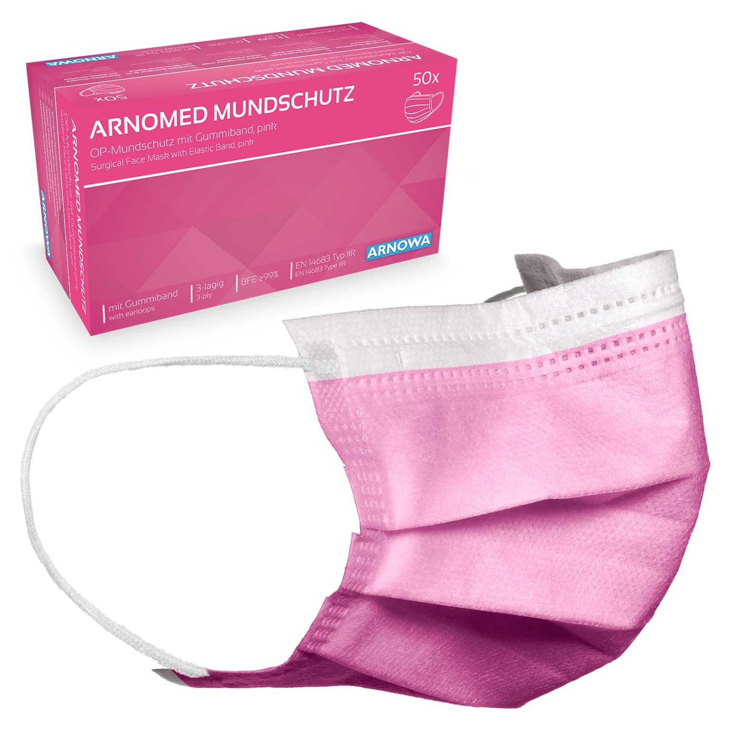 *CLEARANCE* Arnomed Pink Face Masks Earloop (50)
