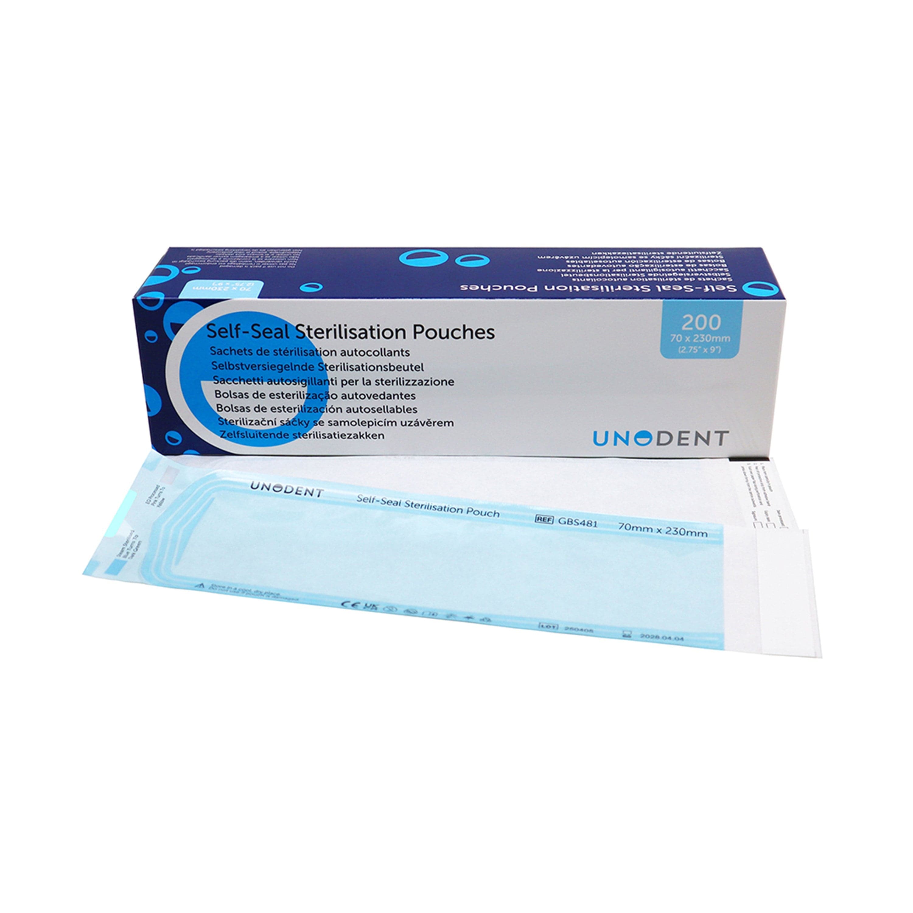 UnoDent Sterilisation Pouches 70 x 230mm (200)