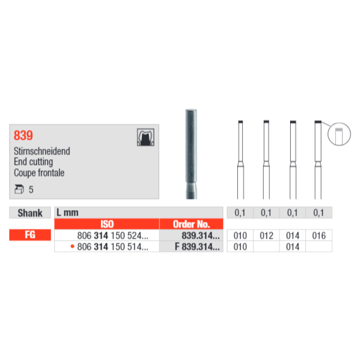 Edenta End Cutting 839 Bur Pack of 5