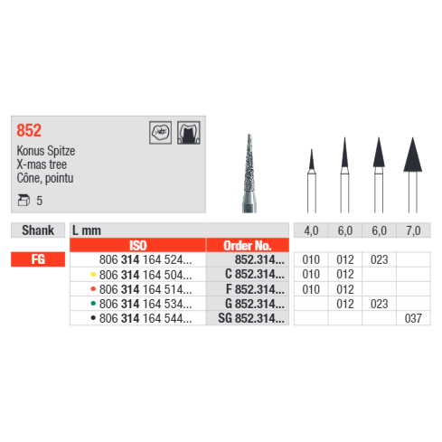 Edenta X-mas Tree 852 Bur Pack of 5