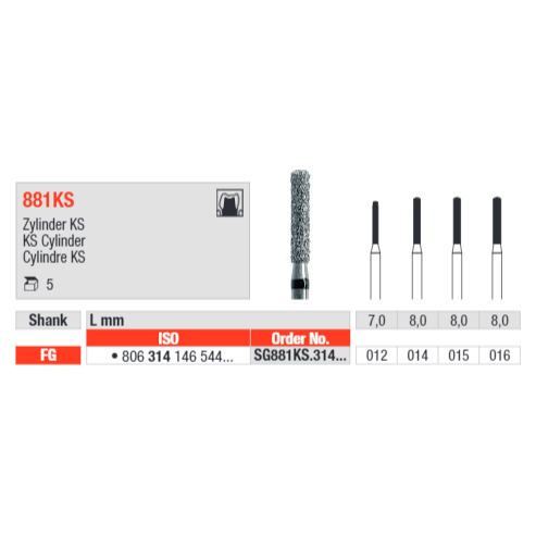 Edenta KS Cylinder 881KS Bur Pack of 5