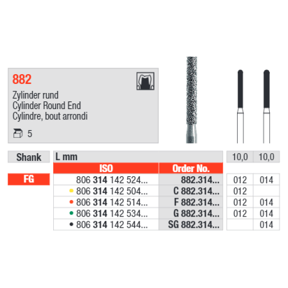 Edenta Cylinder Round End 882 Bur Pack of 5